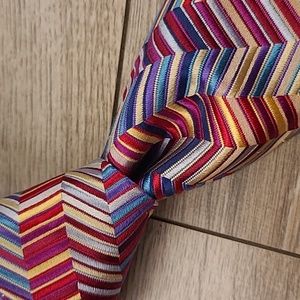 DUCHAMP London Metallic Multicolor Zig Zag‎ Striped Pattern Silk Tie RARE NEW